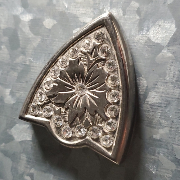 Vintage Texas Rhinestone Silver Belt Buckle Tip with Matching Loop - Picture 3 of 8